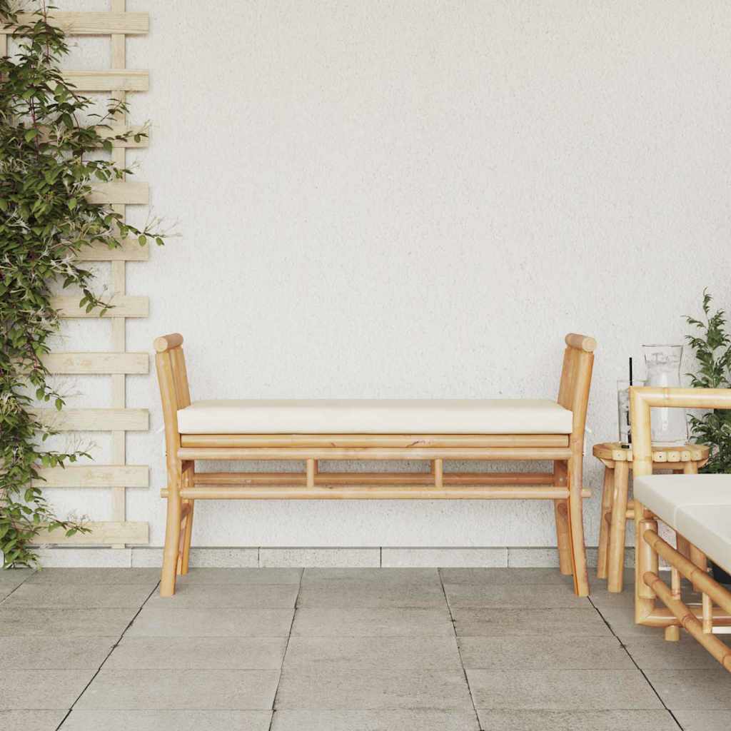 vidaXL Ławka ogrodowa z poduszką Brązowy 110 x 38 x 65cm Bambus