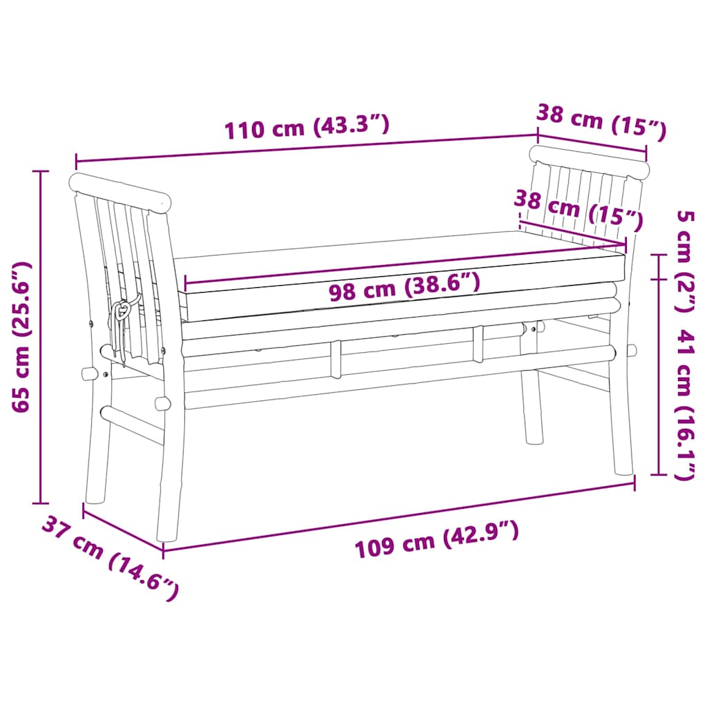 vidaXL Ławka ogrodowa z poduszką Brązowy 110 x 38 x 65cm Bambus