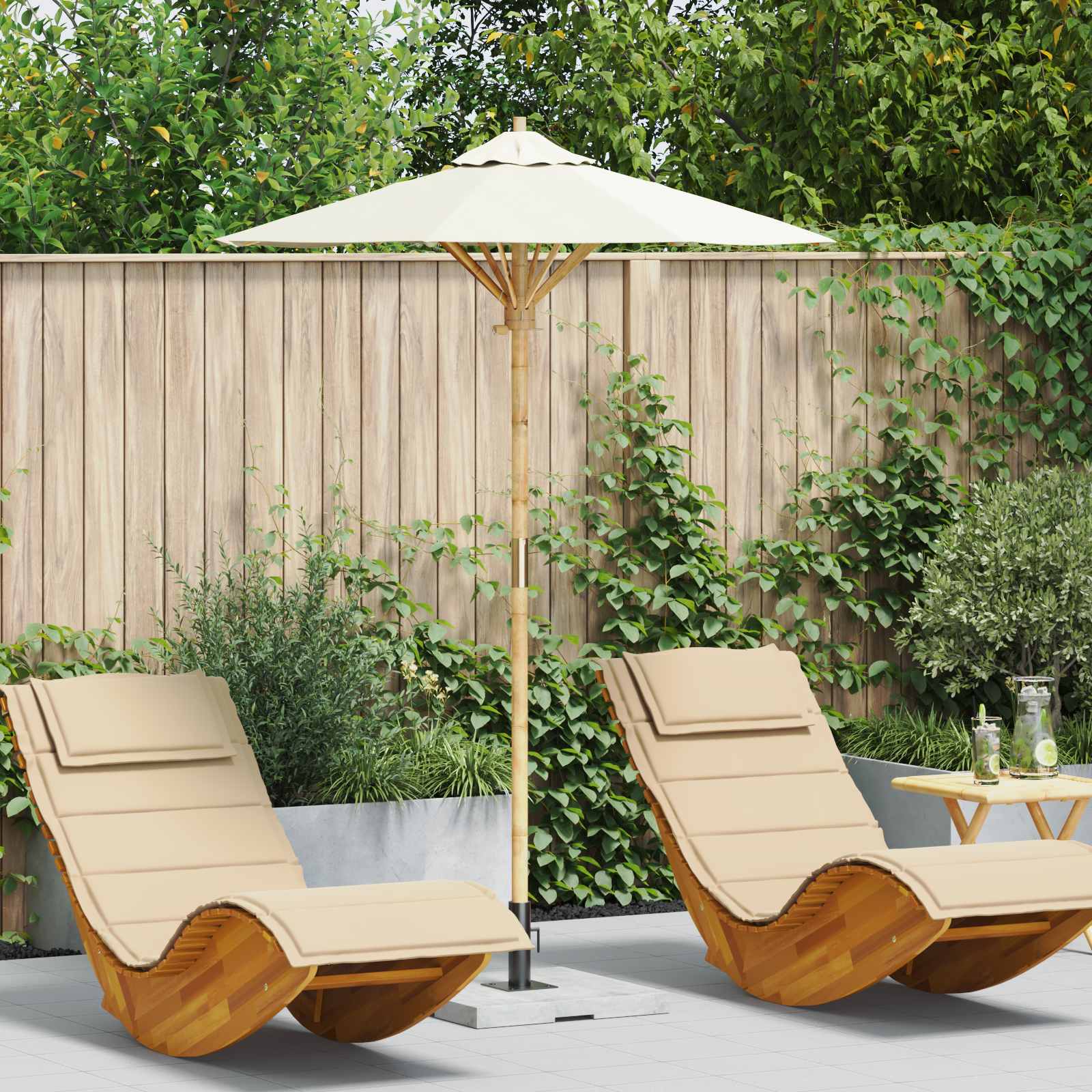 vidaXL Parasolka ogrodowa Kremowa biel Ø 150 x 210 cm Bambus