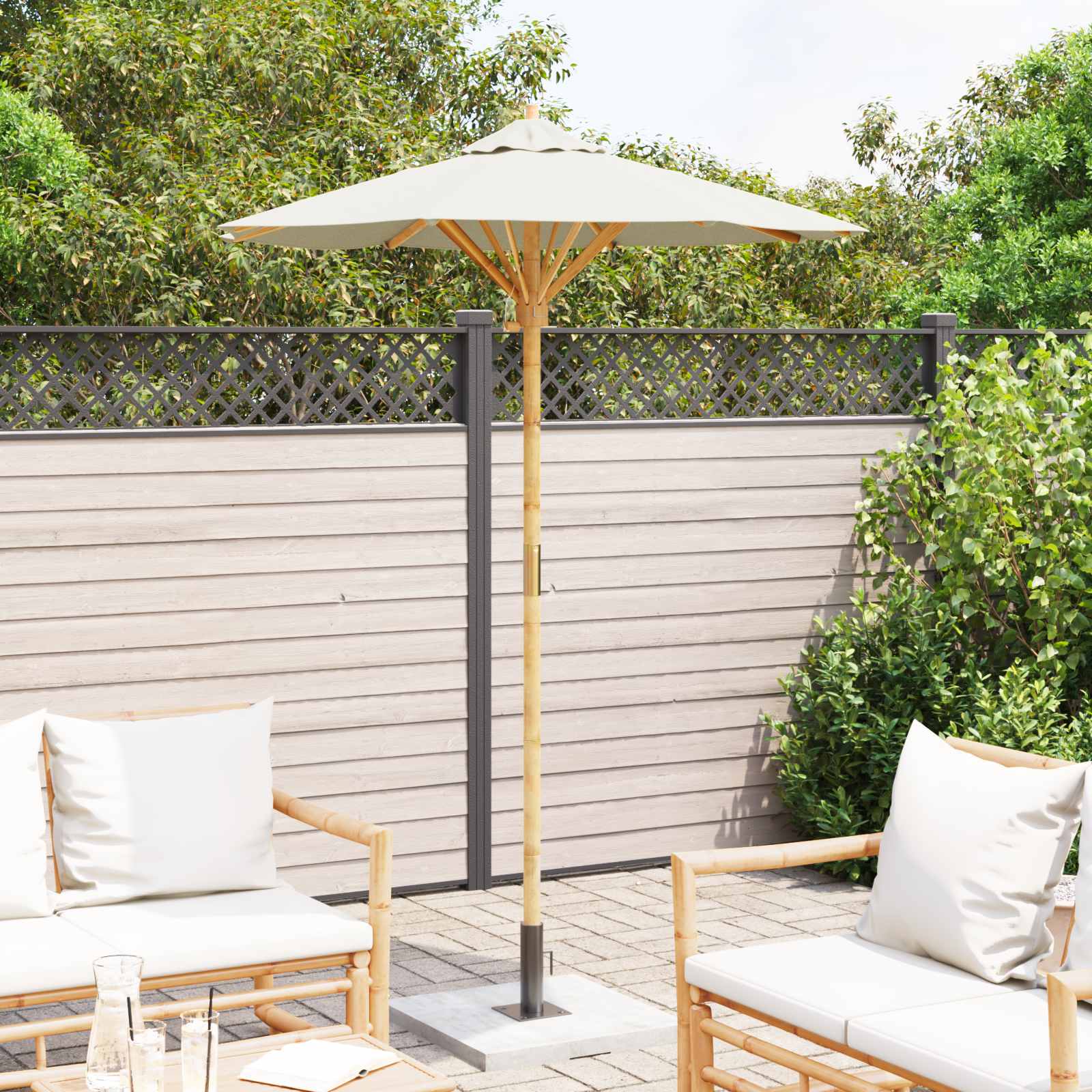 vidaXL Parasolka ogrodowa Kremowa biel Ø 150 x 210 cm Bambus