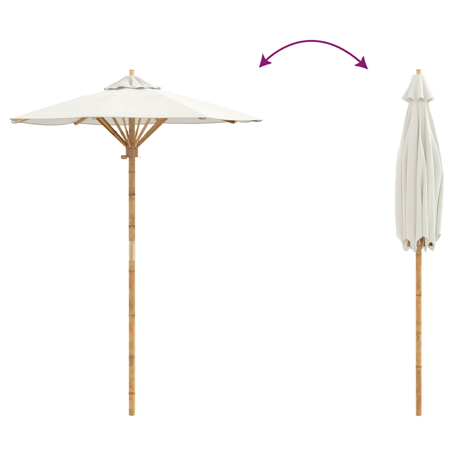 vidaXL Parasolka ogrodowa Kremowa biel Ø 150 x 210 cm Bambus