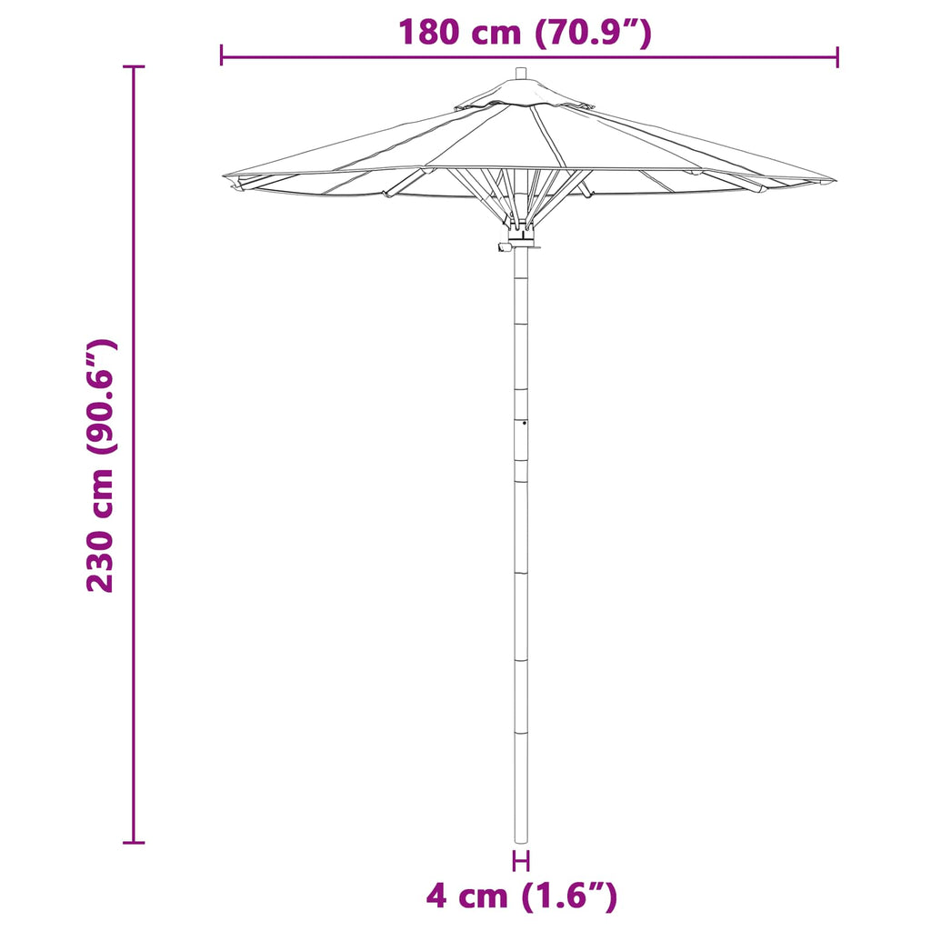 vidaXL Parasolka ogrodowa Kremowa biel Ø 180 x 230 cm Bambus