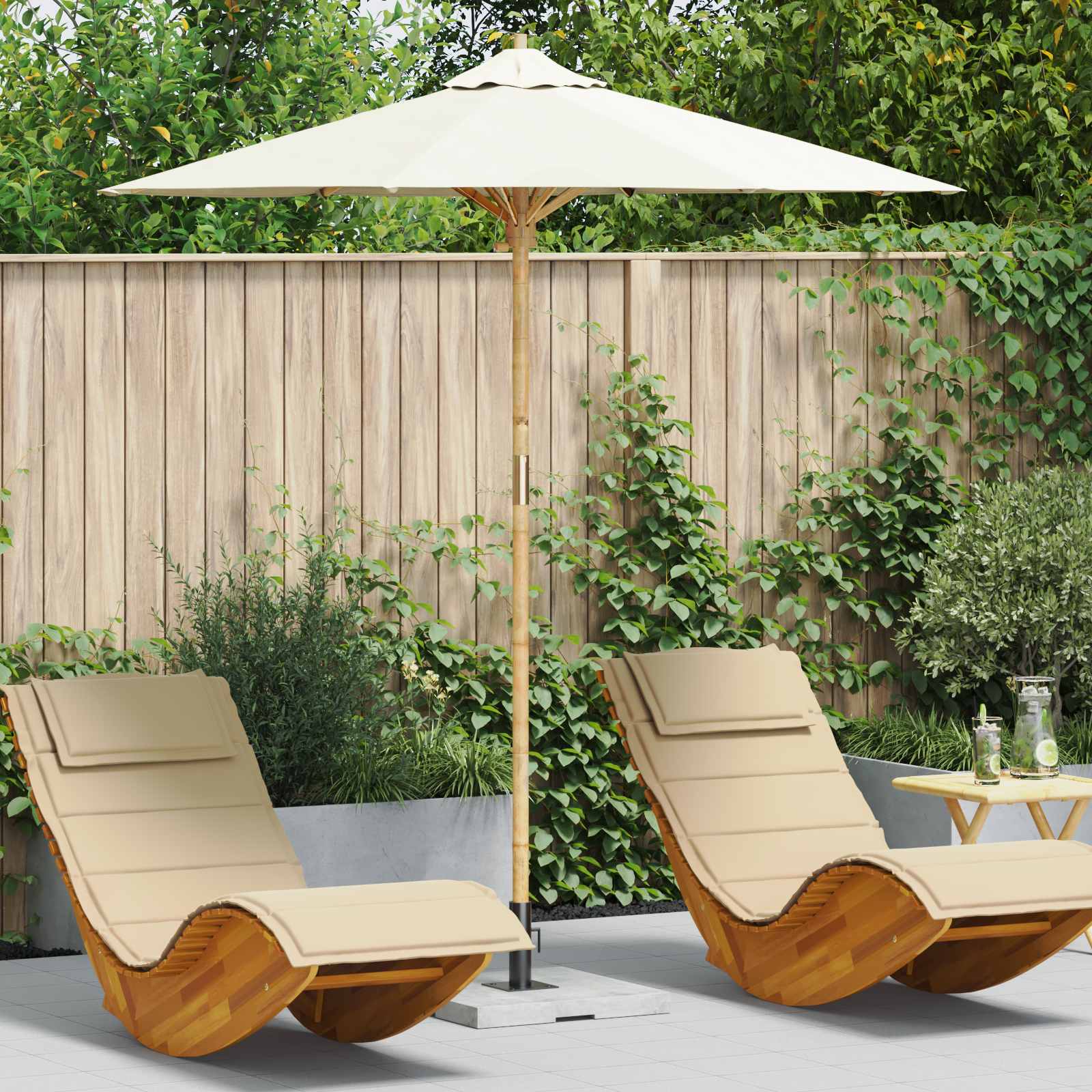 vidaXL Parasolka ogrodowa Kremowa biel Ø 217 x 230 cm Bambus