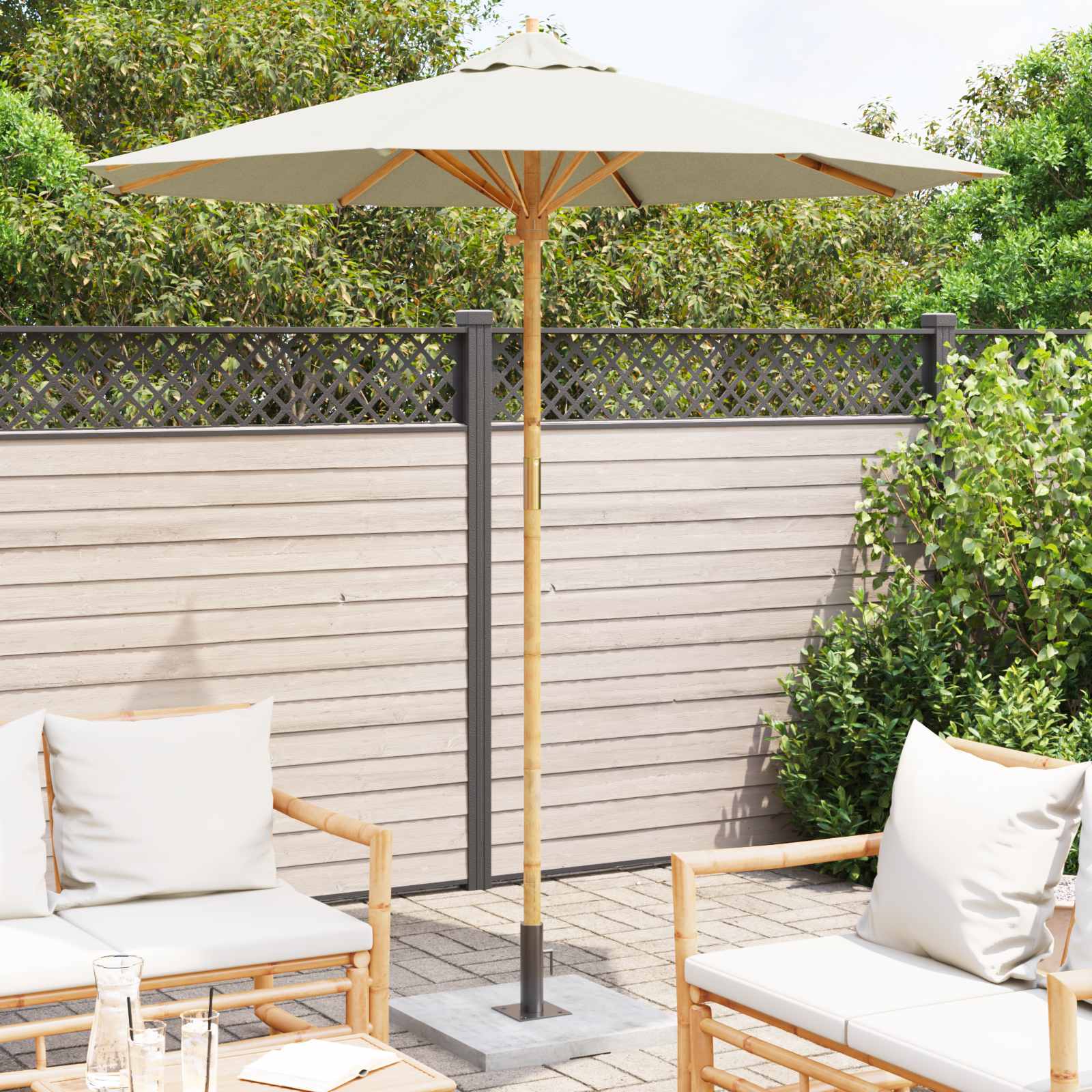 vidaXL Parasolka ogrodowa Kremowa biel Ø 217 x 230 cm Bambus