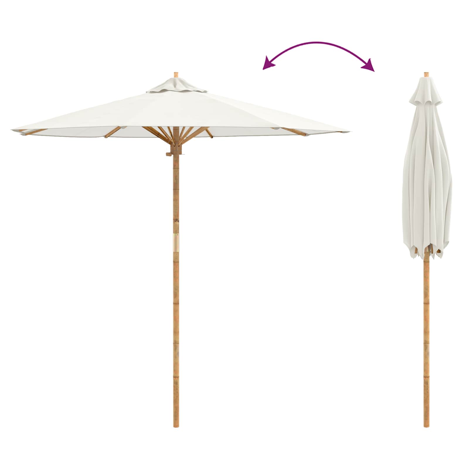 vidaXL Parasolka ogrodowa Kremowa biel Ø 217 x 230 cm Bambus
