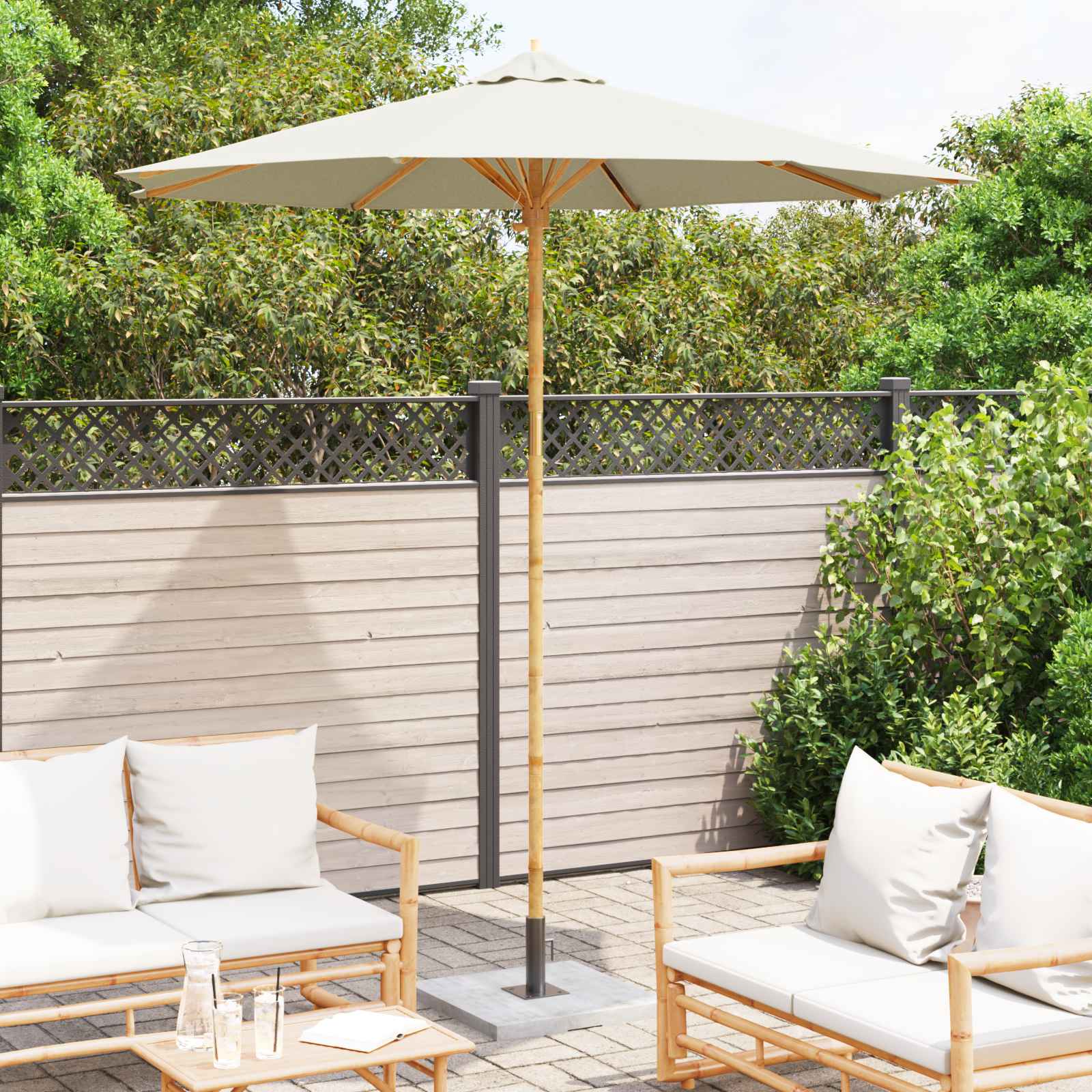vidaXL Parasolka ogrodowa Kremowa biel Ø 240 x 260 cm Bambus