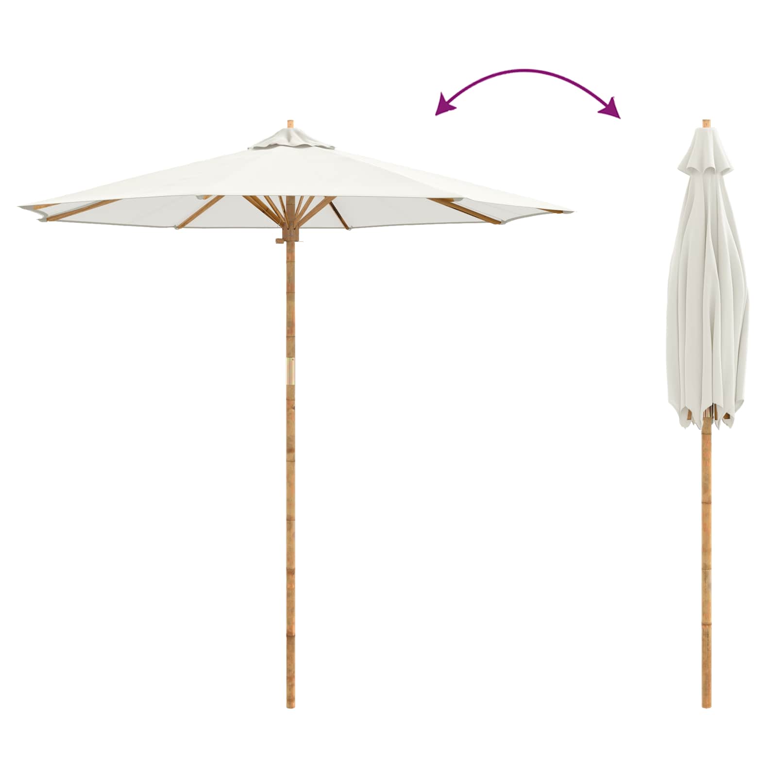 vidaXL Parasolka ogrodowa Kremowa biel Ø 240 x 260 cm Bambus