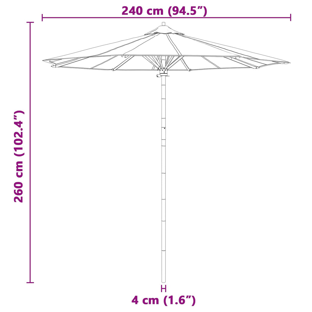 vidaXL Parasolka ogrodowa Kremowa biel Ø 240 x 260 cm Bambus
