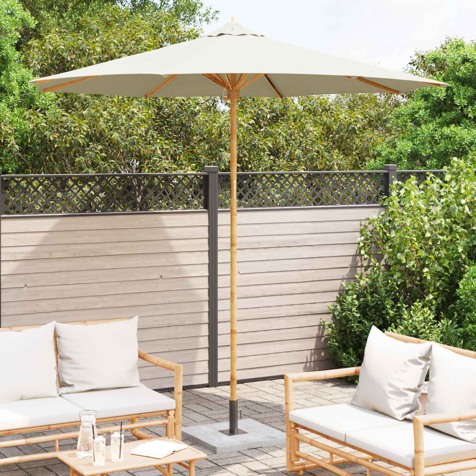 vidaXL Parasolka ogrodowa Kremowa biel Ø 270 x 260 cm Bambus