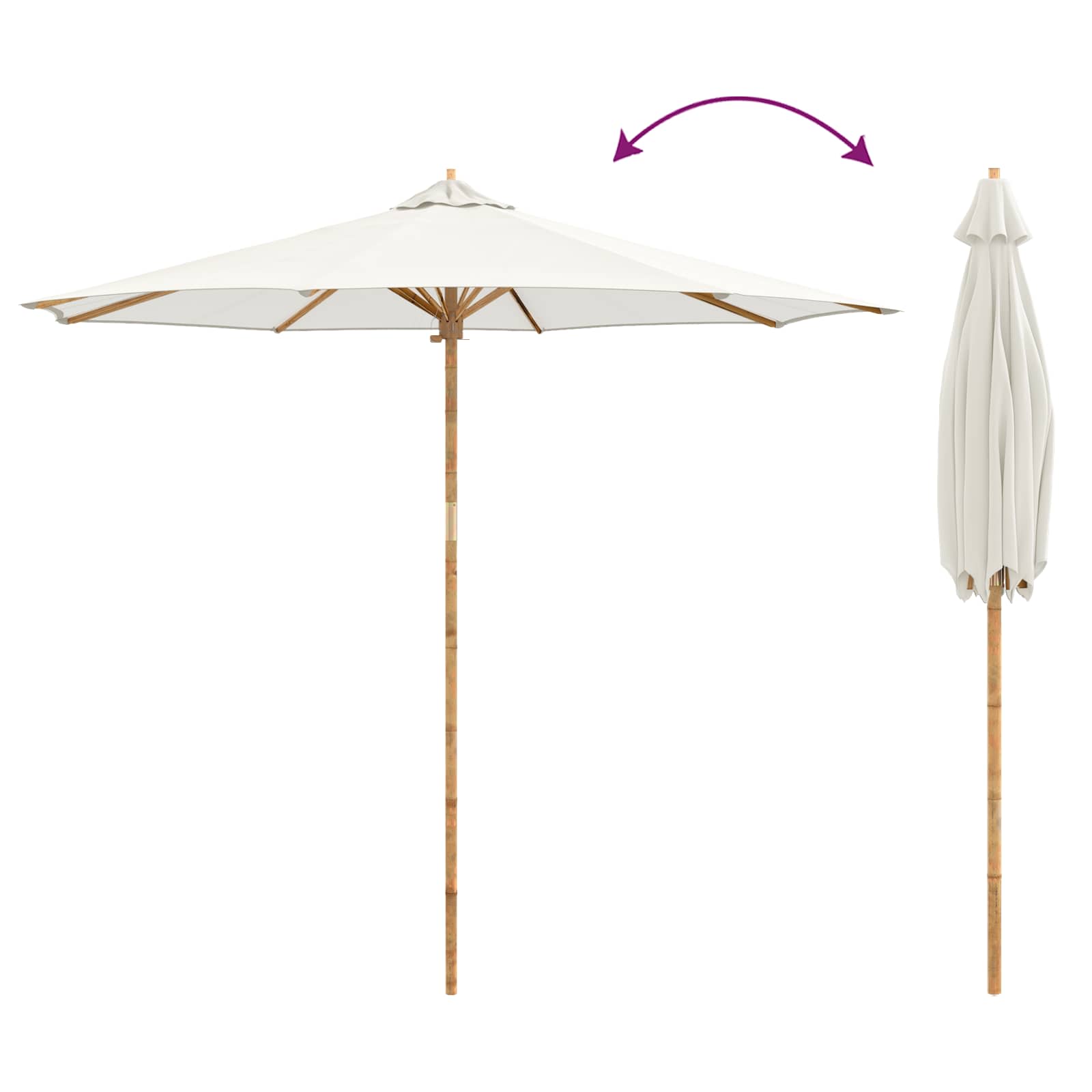 vidaXL Parasolka ogrodowa Kremowa biel Ø 270 x 260 cm Bambus