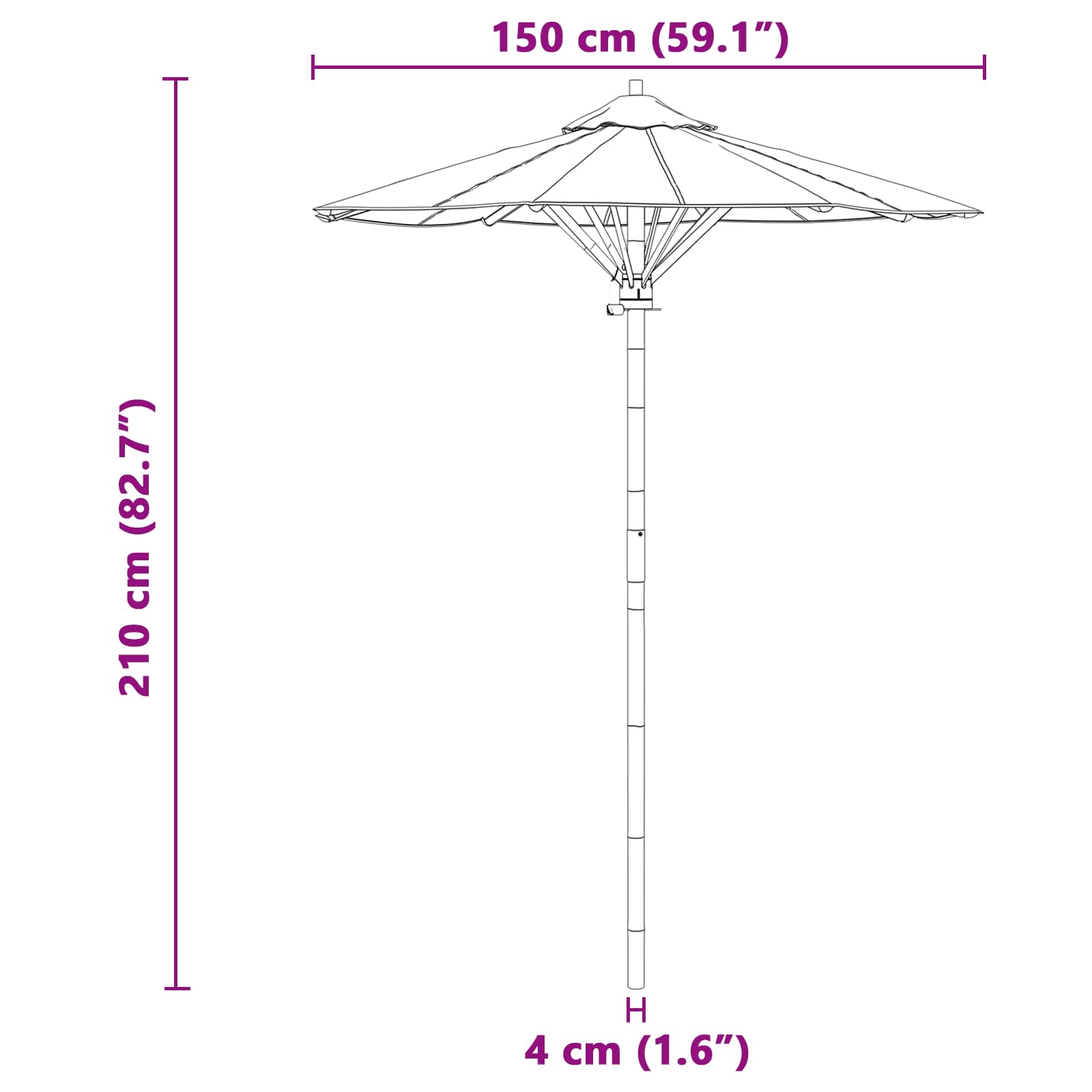 vidaXL Parasolka ogrodowa Ciemnoszary Ø 150 x 210 cm Bambus