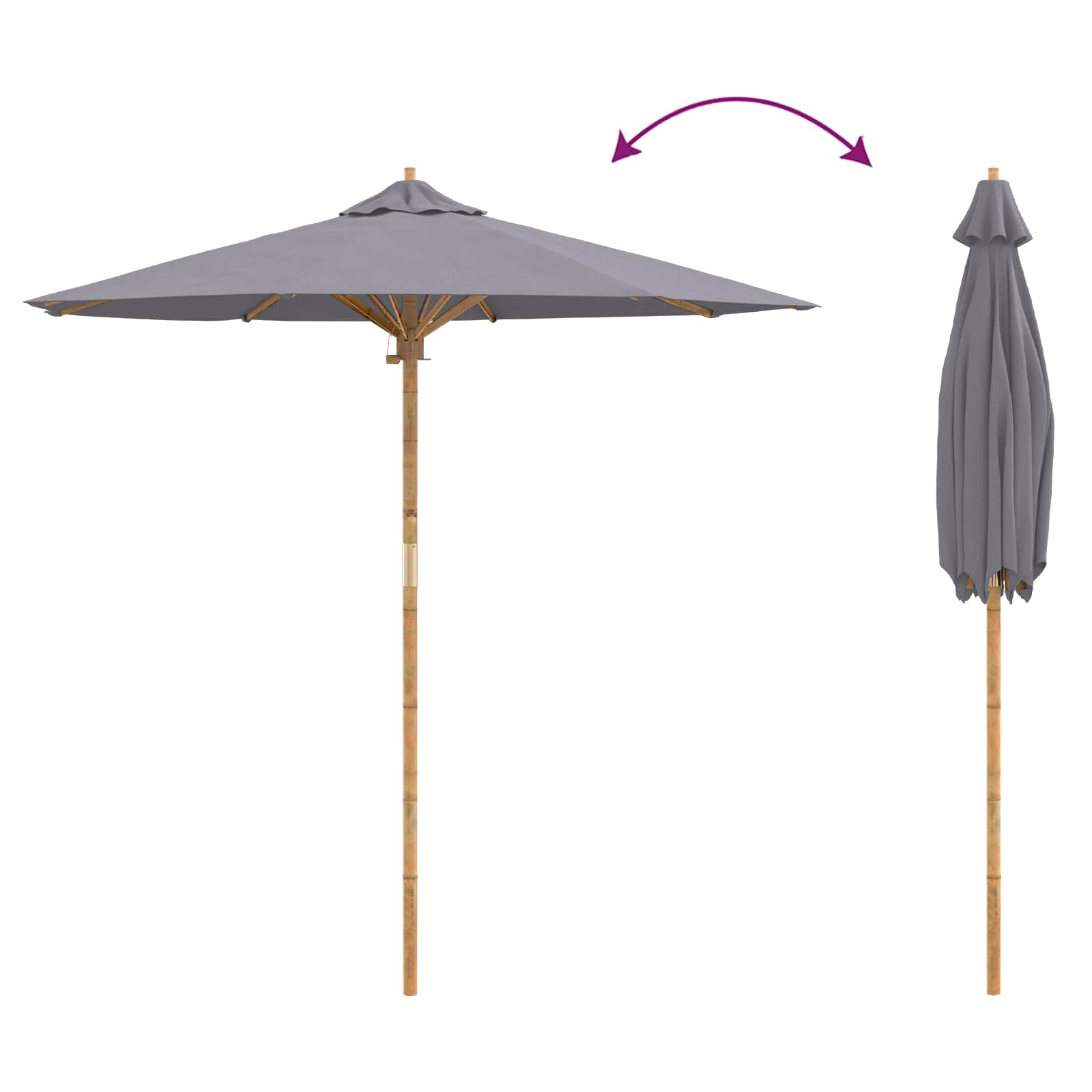 vidaXL Parasolka ogrodowa Ciemnoszary Ø 217 x 230 cm Bambus