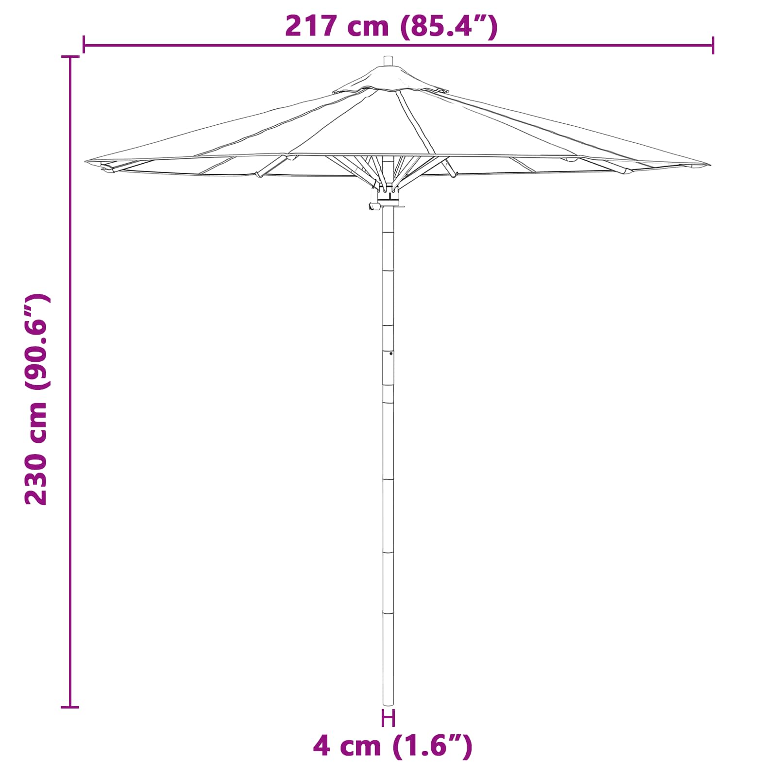 vidaXL Parasolka ogrodowa Ciemnoszary Ø 217 x 230 cm Bambus