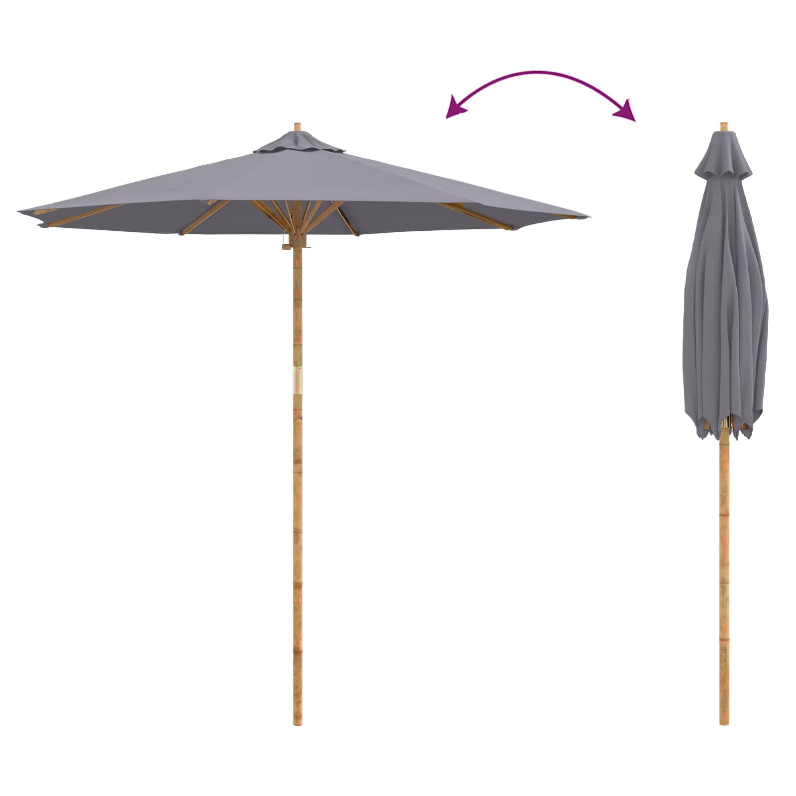 vidaXL Parasolka ogrodowa Ciemnoszary Ø 240 x 260 cm Bambus
