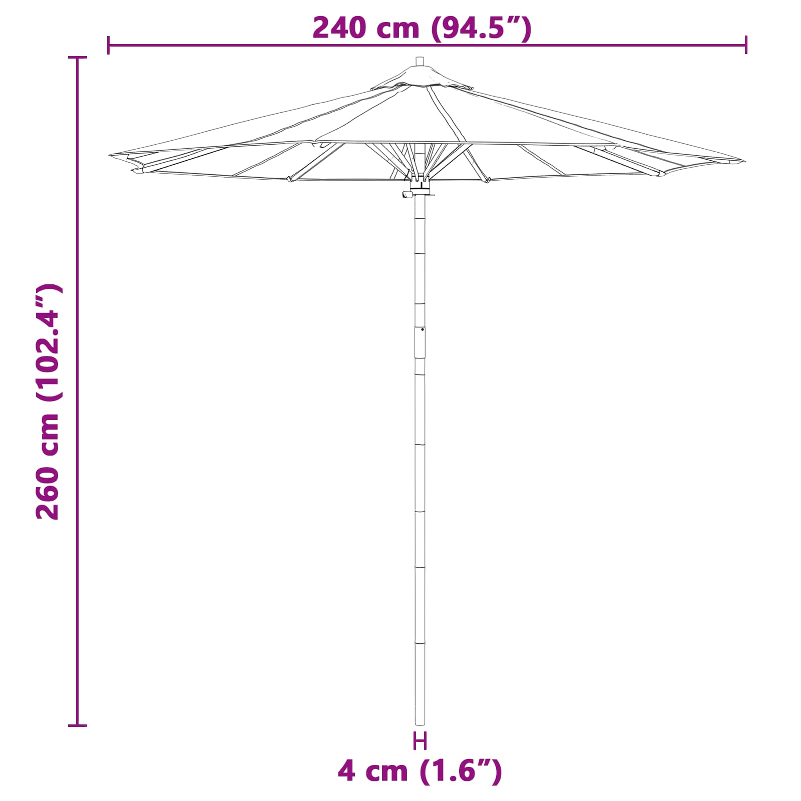 vidaXL Parasolka ogrodowa Ciemnoszary Ø 240 x 260 cm Bambus