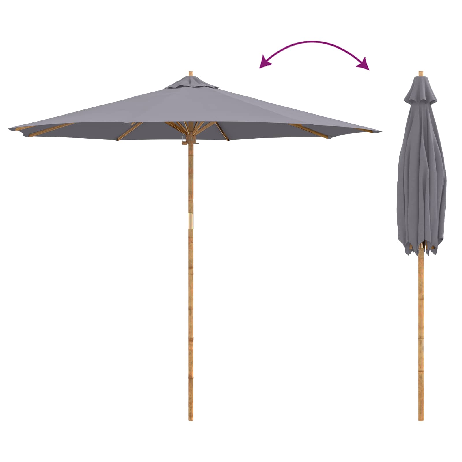 vidaXL Parasolka ogrodowa Ciemnoszary Ø 270 x 260 cm Bambus