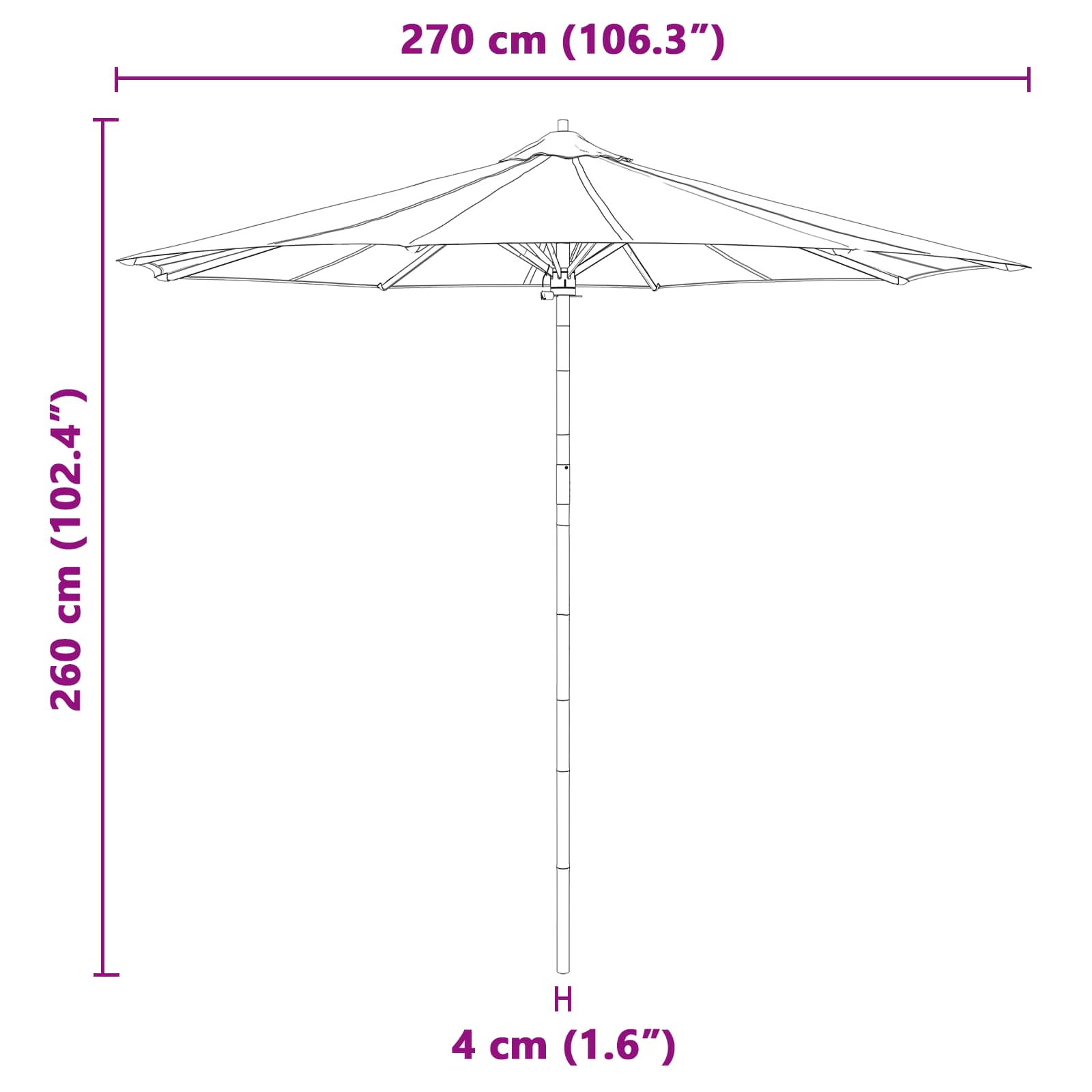 vidaXL Parasolka ogrodowa Ciemnoszary Ø 270 x 260 cm Bambus