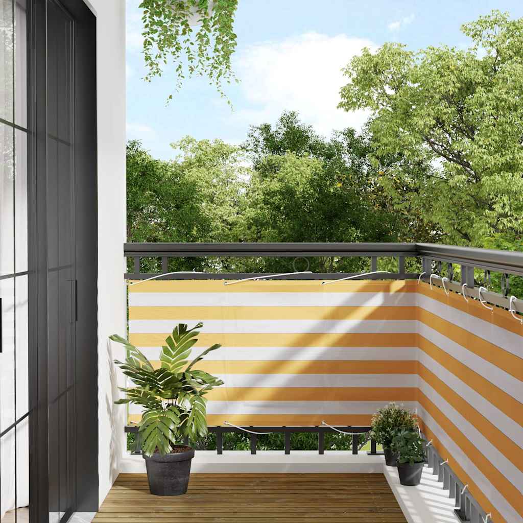 vidaXL Parawan balkonowy w żółte i białe paski 75x800 cm