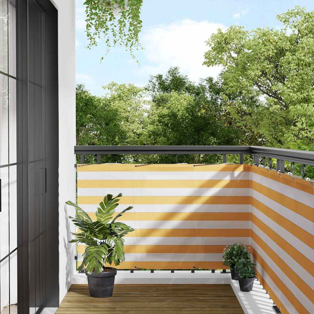 vidaXL Parawan balkonowy w żółte i białe paski 90x1000 cm