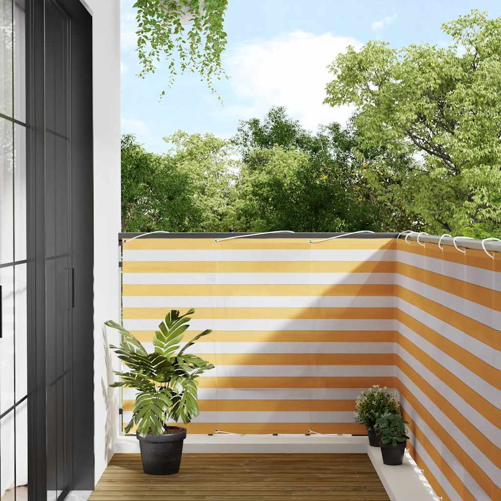 vidaXL Parawan balkonowy w żółte i białe paski 120x700 cm