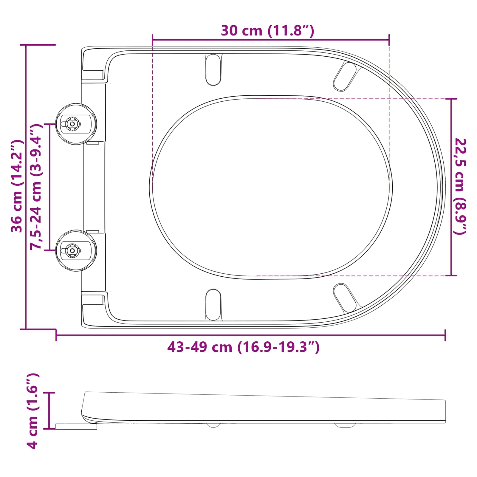 vidaXL Deska toaletowa Antracyt 49 x 36 x 4 cm Duroplast