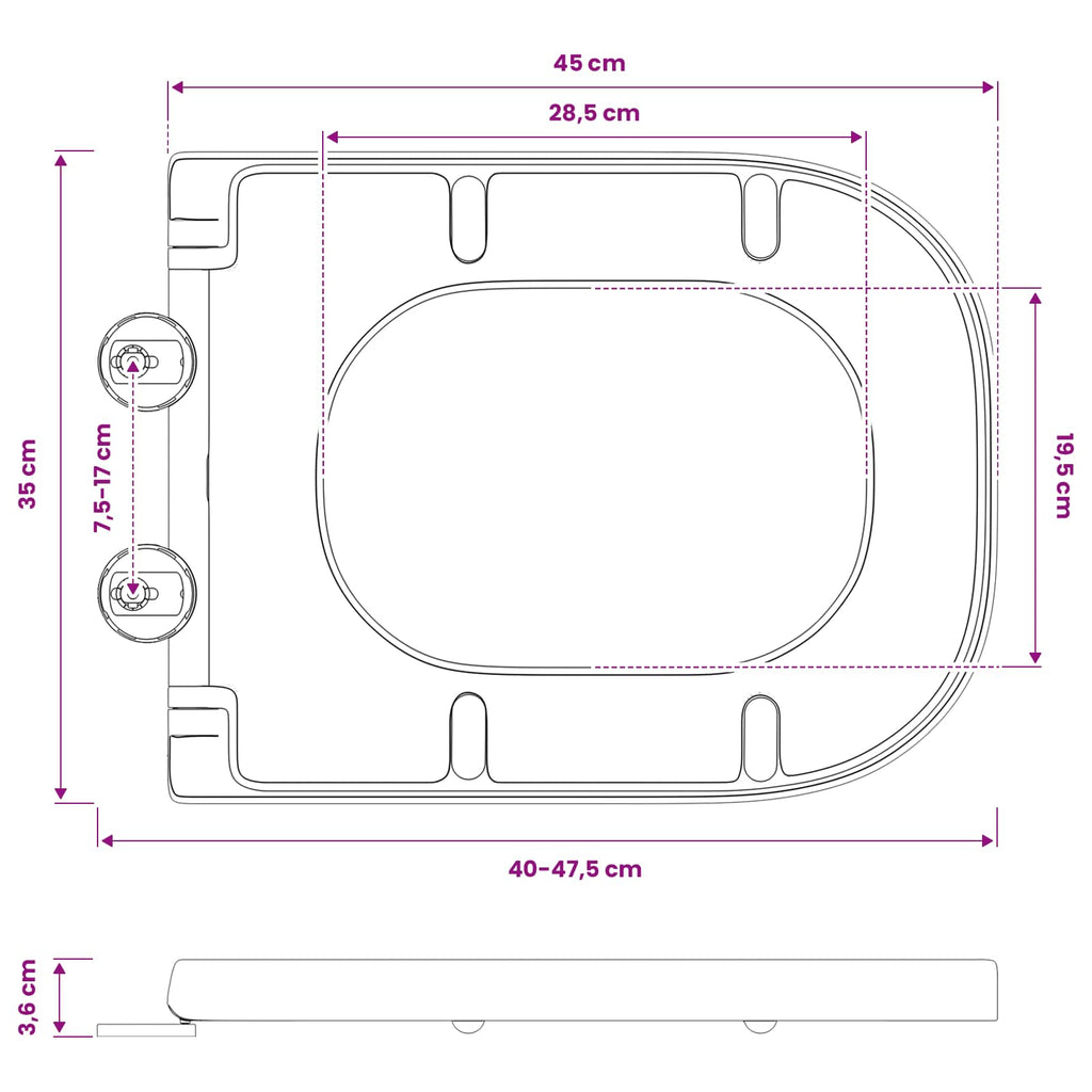 vidaXL Deska toaletowa Czarny 47,5 x 35 x 3,6 cm Duroplast