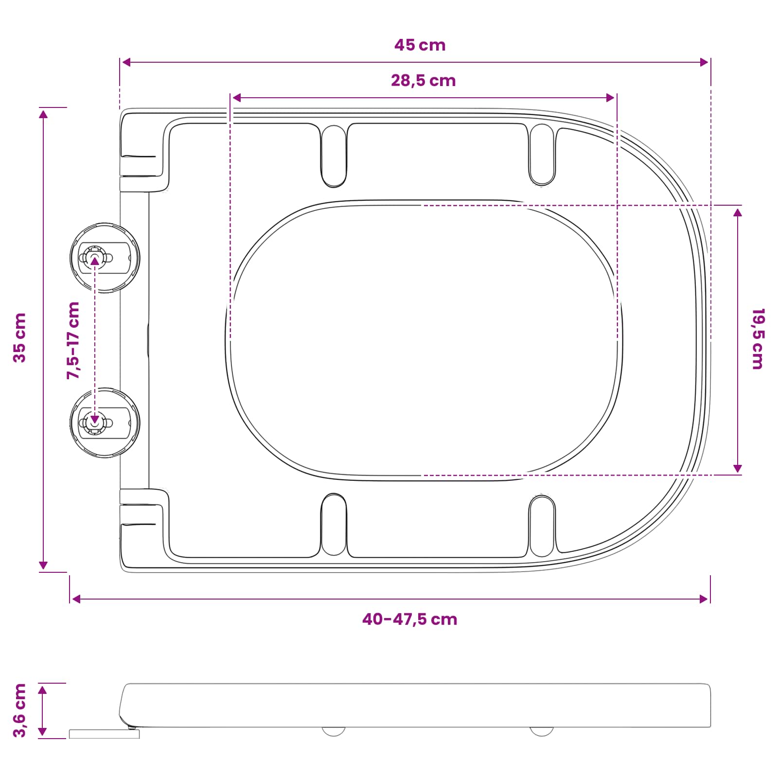 vidaXL Deska toaletowa Czarny 47,5 x 35 x 3,6 cm Duroplast