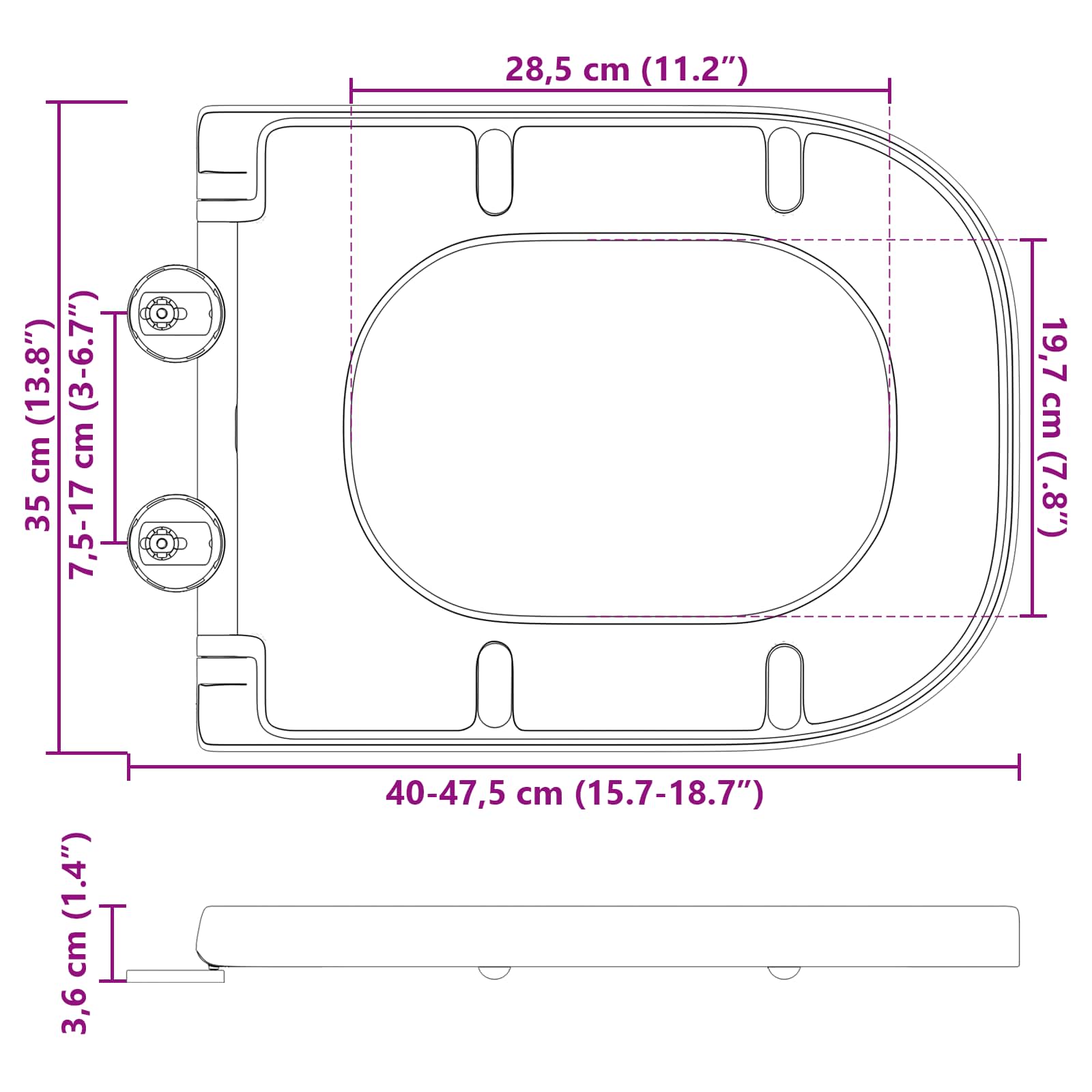 vidaXL Deska toaletowa Biały 47,5 x 35 x 3,6 cm Duroplast