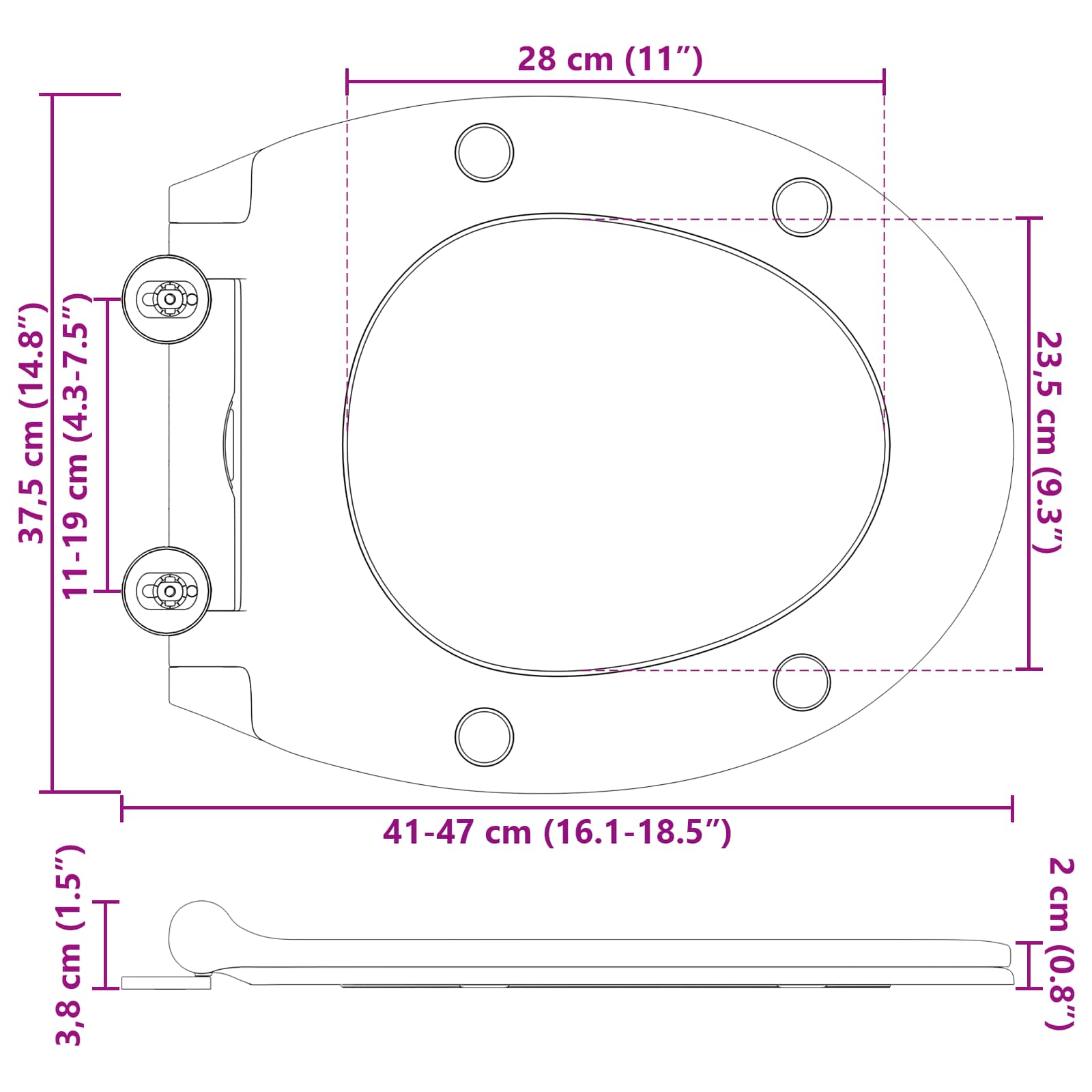 vidaXL Deska toaletowa Szary 47 x 37,5 x 3,8 cm Duroplast
