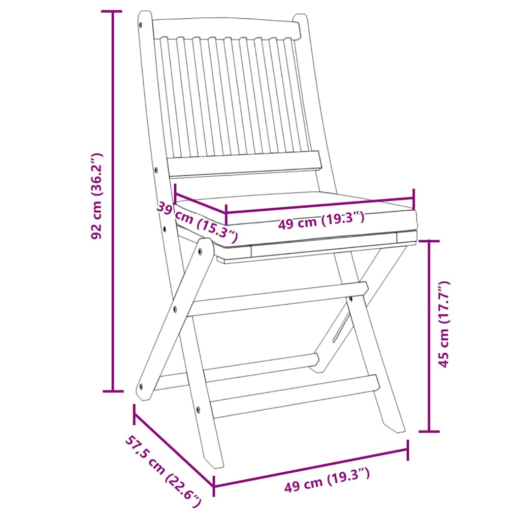 vidaXL Krzesło składane z poduszką 4 pcs Biały 49 x 57.5 x 92cm