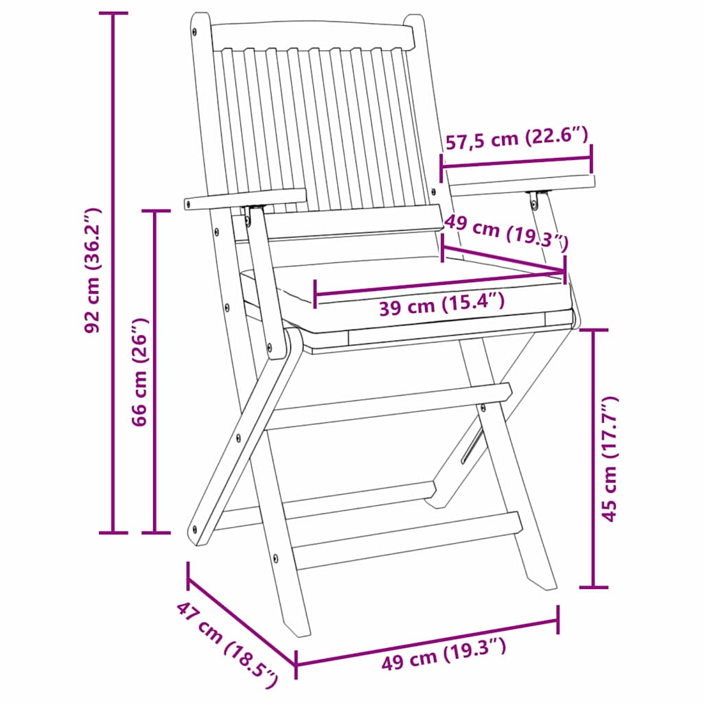 vidaXL Krzesło składane z poduszką 4 pcs Szary 49 x 57.5 x 92cm