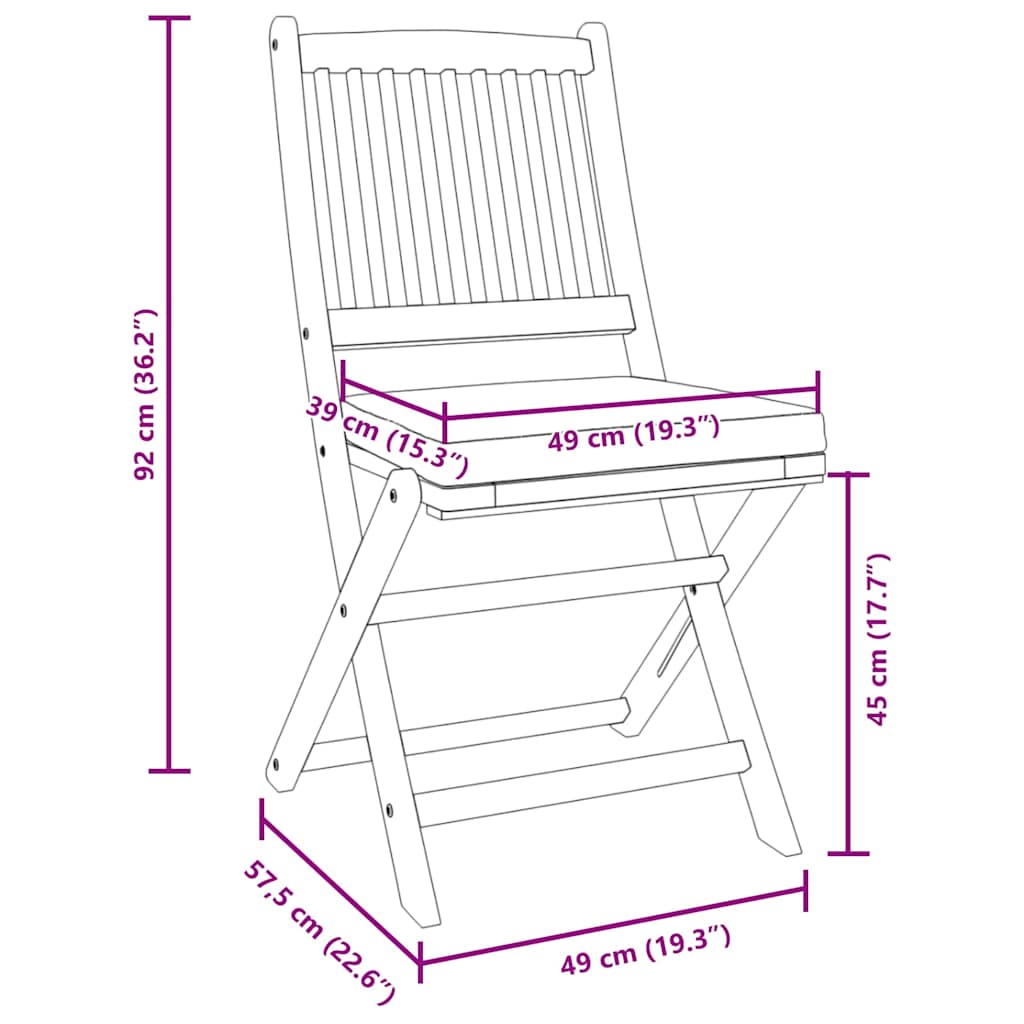 vidaXL Krzesło składane z poduszką 6 pcs Szary 49 x 57.5 x 92cm