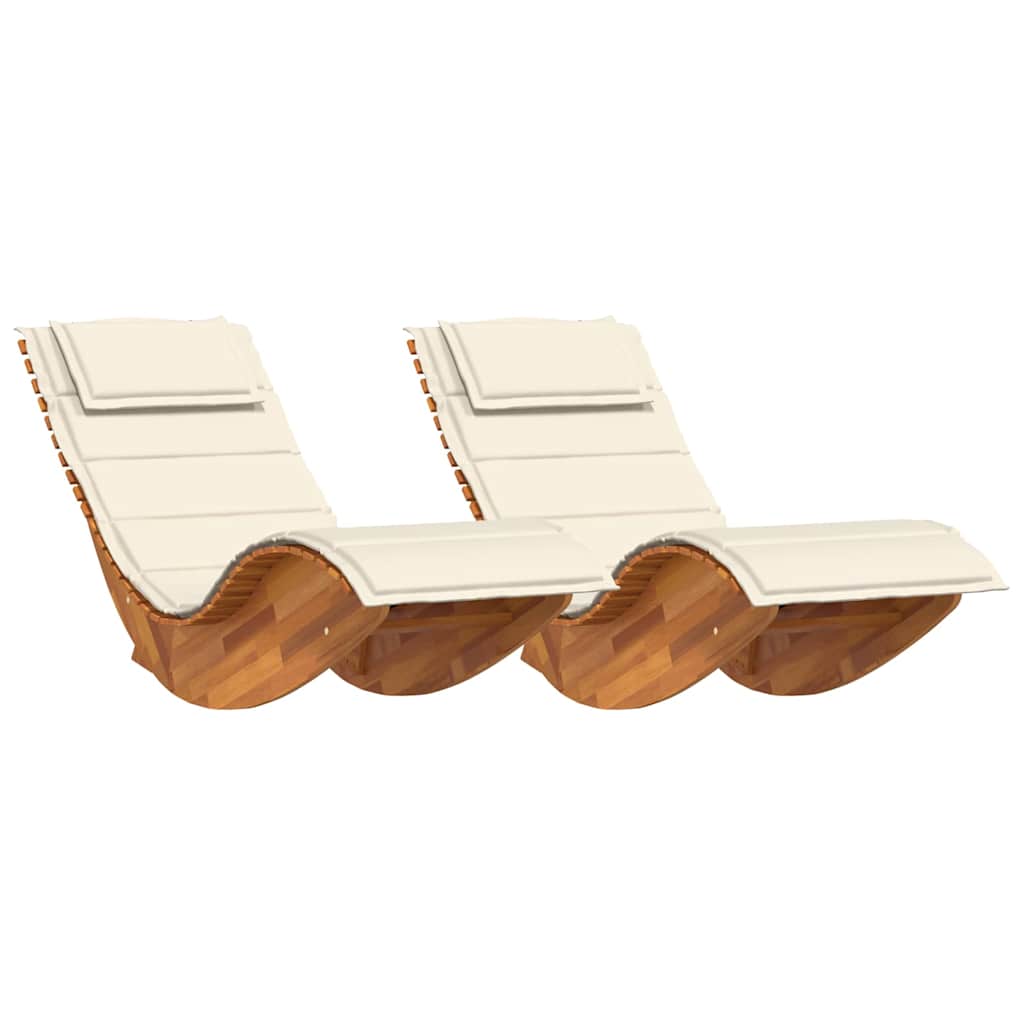 vidaXL Leżak z poduszką 2-osoba 2 pcs Brązowy Lite Drewno Akacji