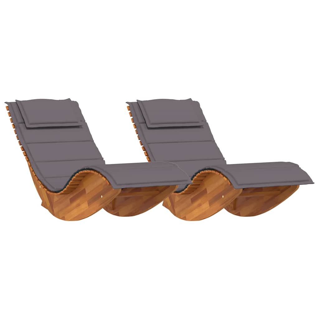 vidaXL Leżak z poduszką 2-osoba 2 pcs Brązowy Lite Drewno Akacji