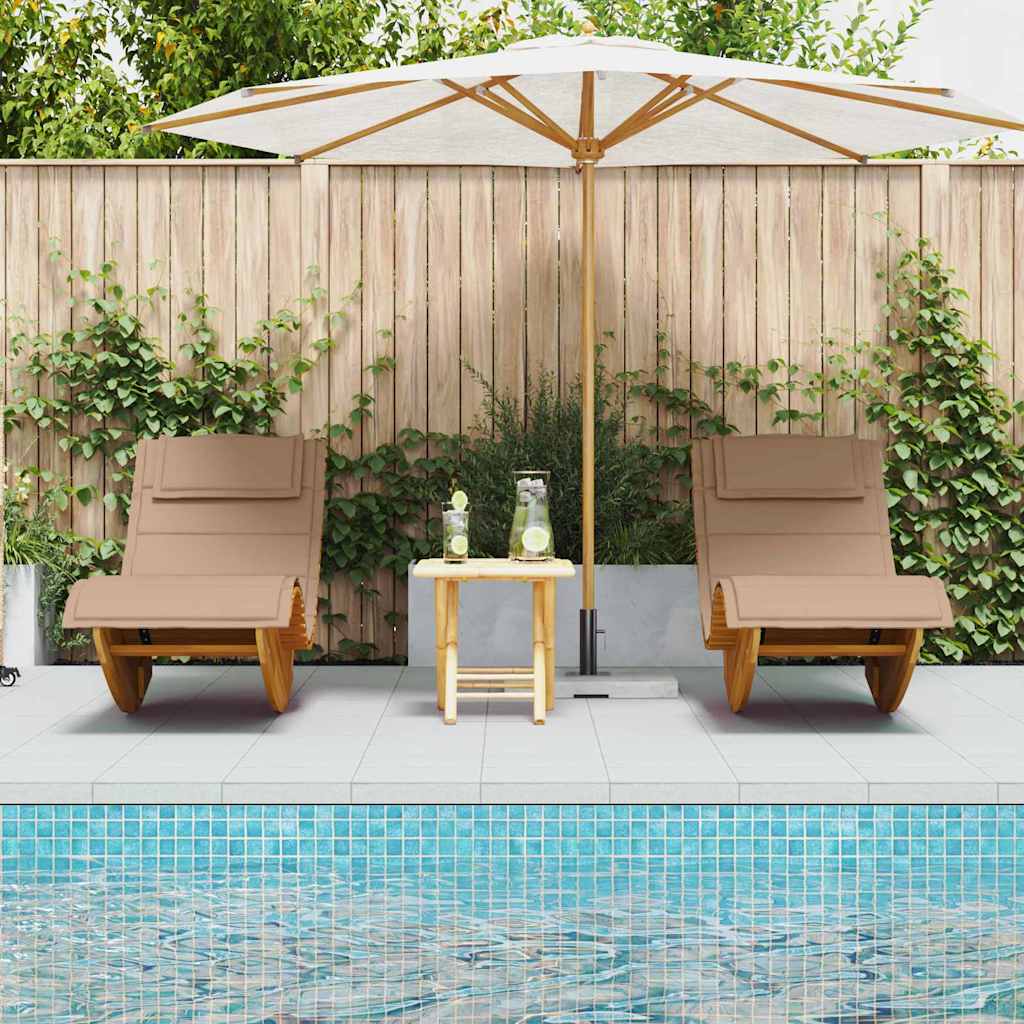 vidaXL Leżak z poduszką 2-osoba 2 pcs Brązowy Lite Drewno Akacji
