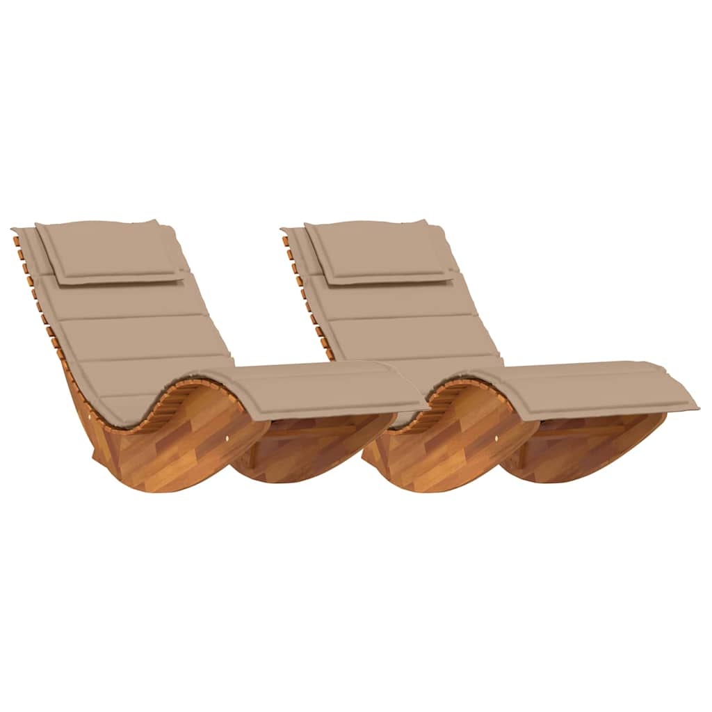 vidaXL Leżak z poduszką 2-osoba 2 pcs Brązowy Lite Drewno Akacji