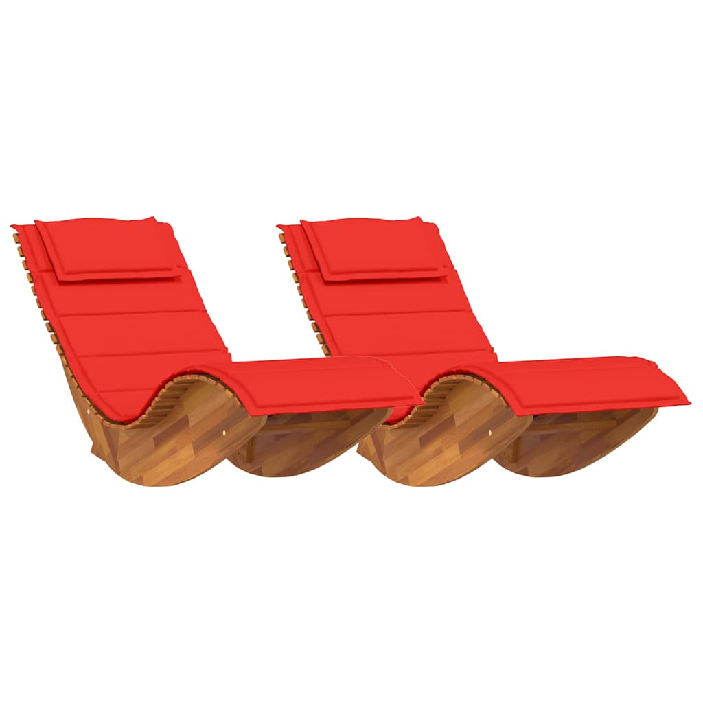 vidaXL Leżak z poduszką 2-osoba 2 pcs Brązowy Lite Drewno Akacji