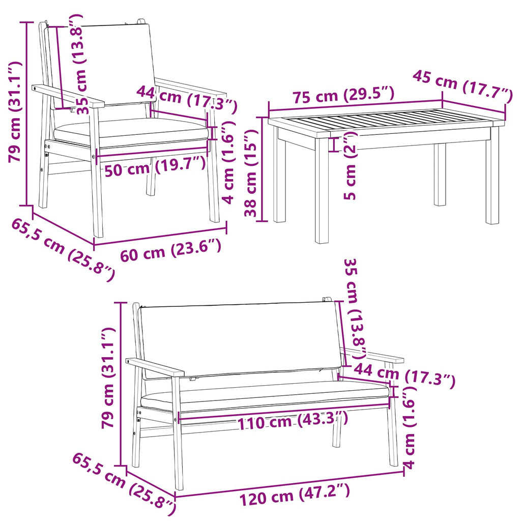 vidaXL Zestaw Sof na Ogród 5 pcs Brązowy Lite Drewno Akacji