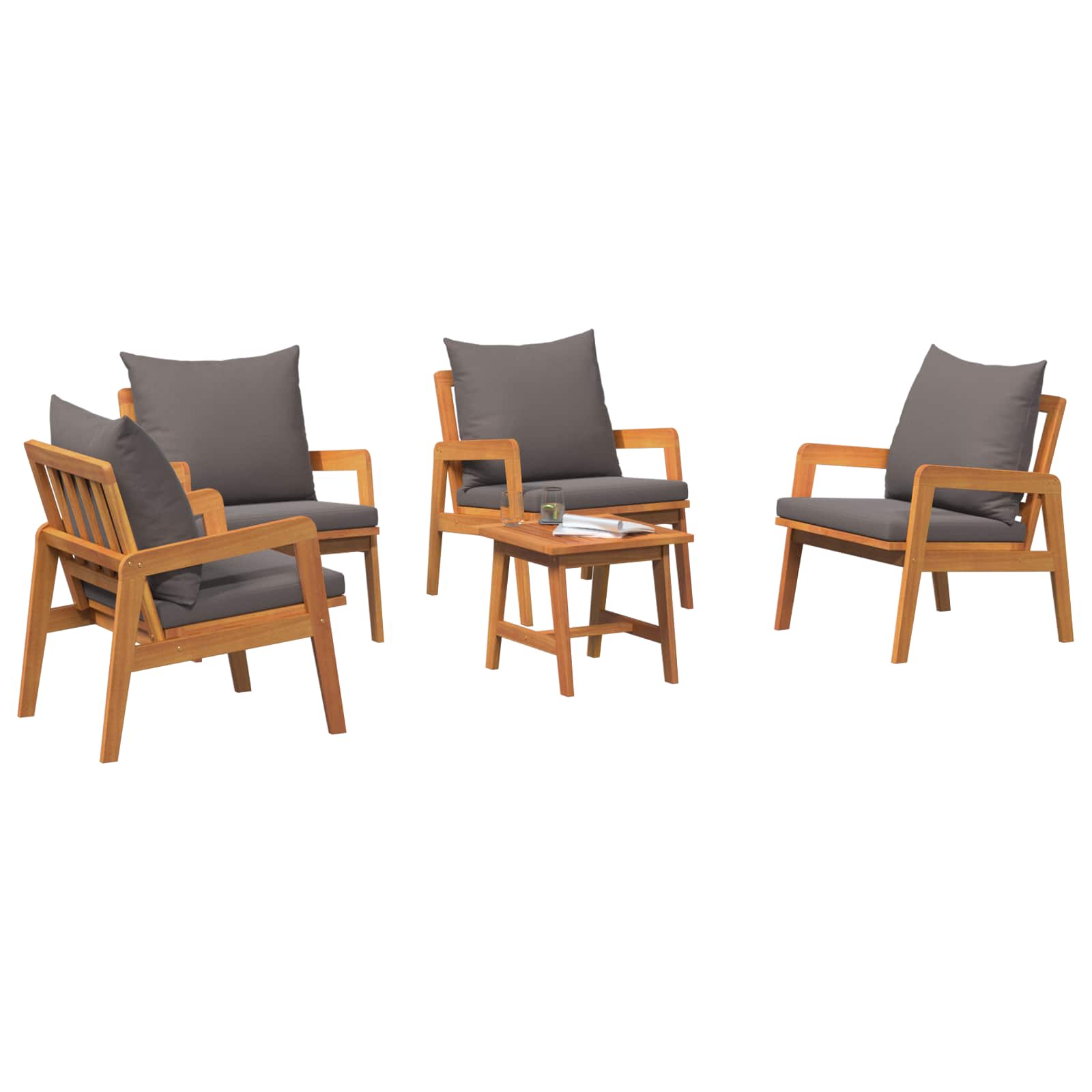 vidaXL Zestaw bistro z poduszką 5 pcs Brązowy Lite Drewno Akacji
