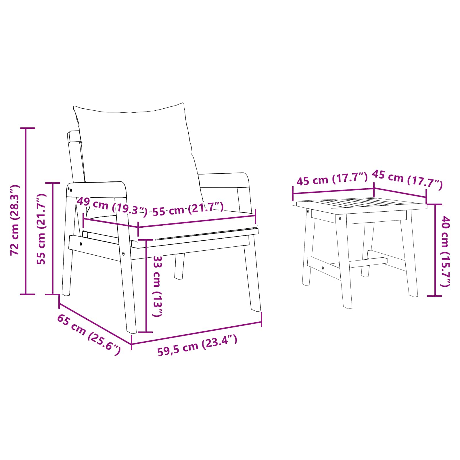 vidaXL Zestaw bistro z poduszką 5 pcs Brązowy Lite Drewno Akacji