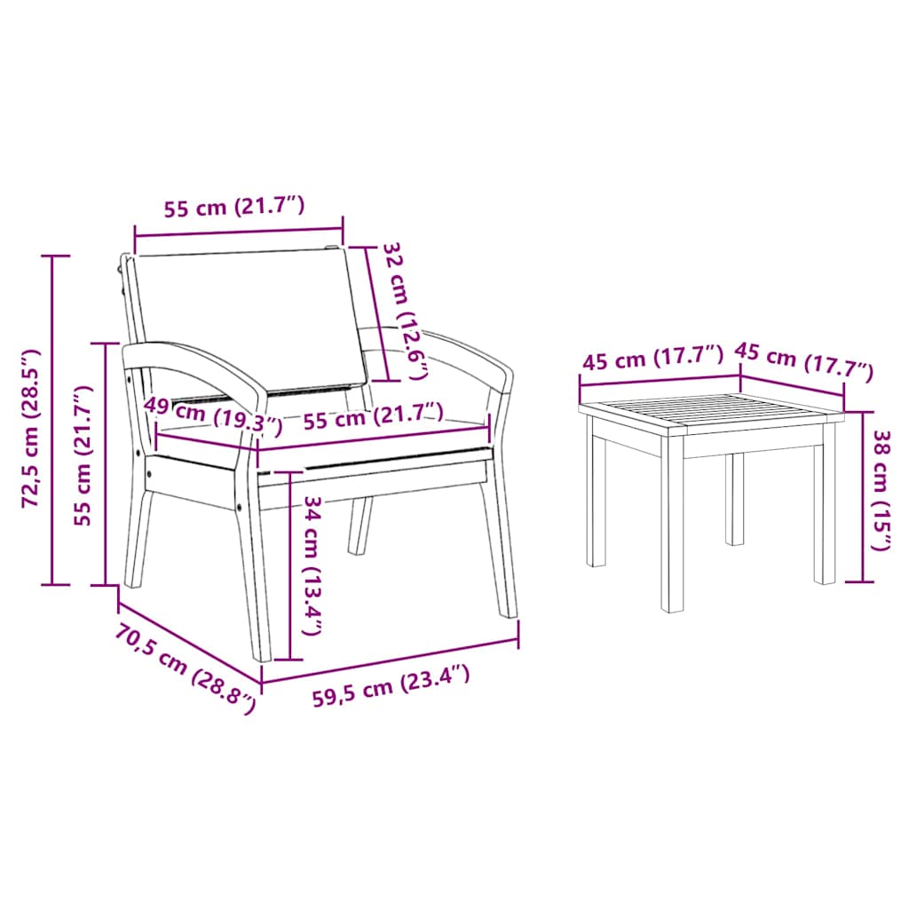 vidaXL Zestaw bistro z poduszką 5 pcs Brązowy Poliester