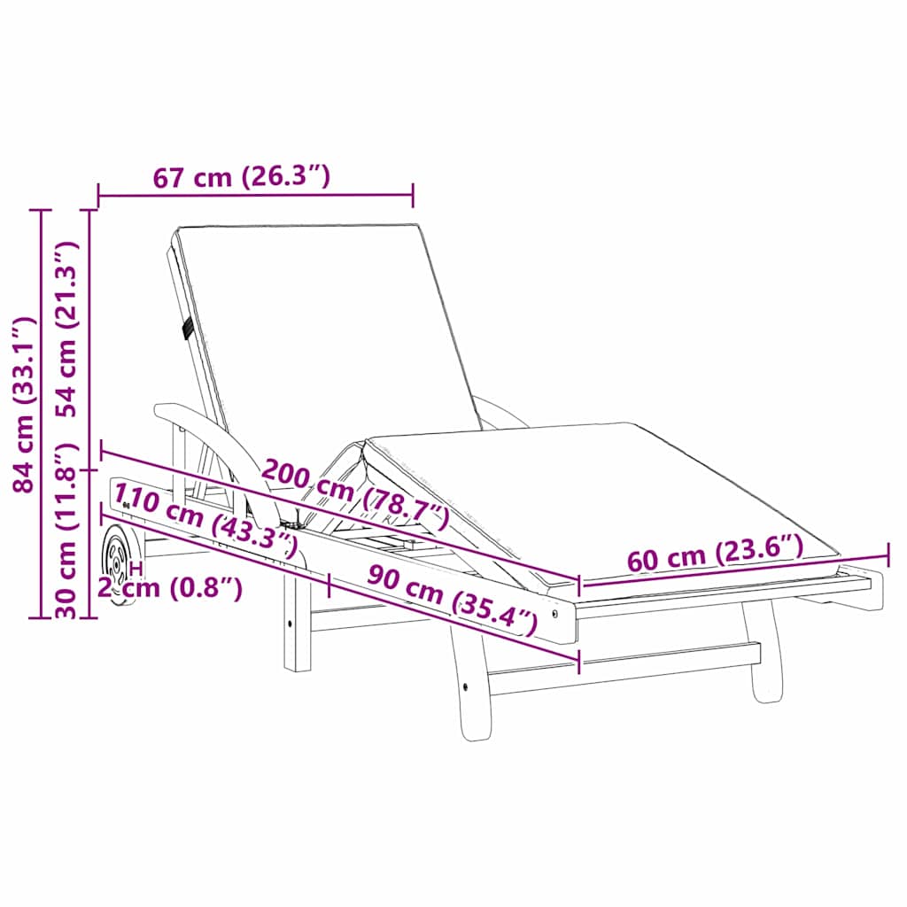 vidaXL Leżak 2 pcs Ciemnoszary 200 x 67 x 84 cm Lite Drewno Akacji