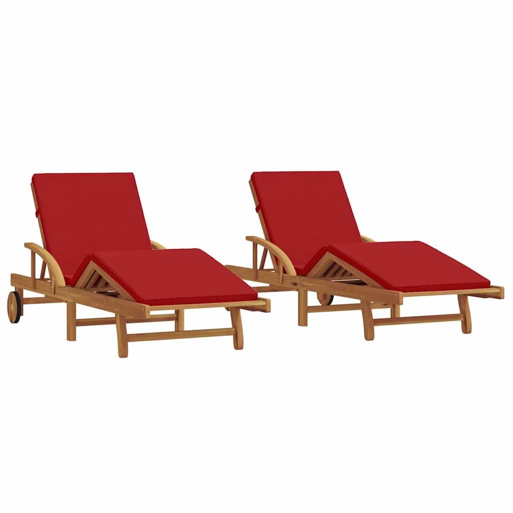 vidaXL Leżak 2 pcs Czerwony 200 x 67 x 84 cm Lite Drewno Akacji