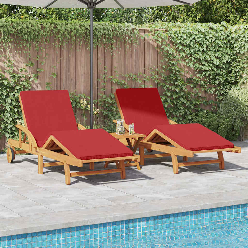 vidaXL Leżak 3 pcs Czerwony 200 x 67 x 84 cm Lite Drewno Akacji