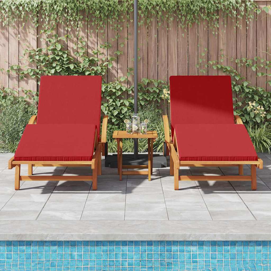 vidaXL Leżak 3 pcs Czerwony 200 x 67 x 84 cm Lite Drewno Akacji
