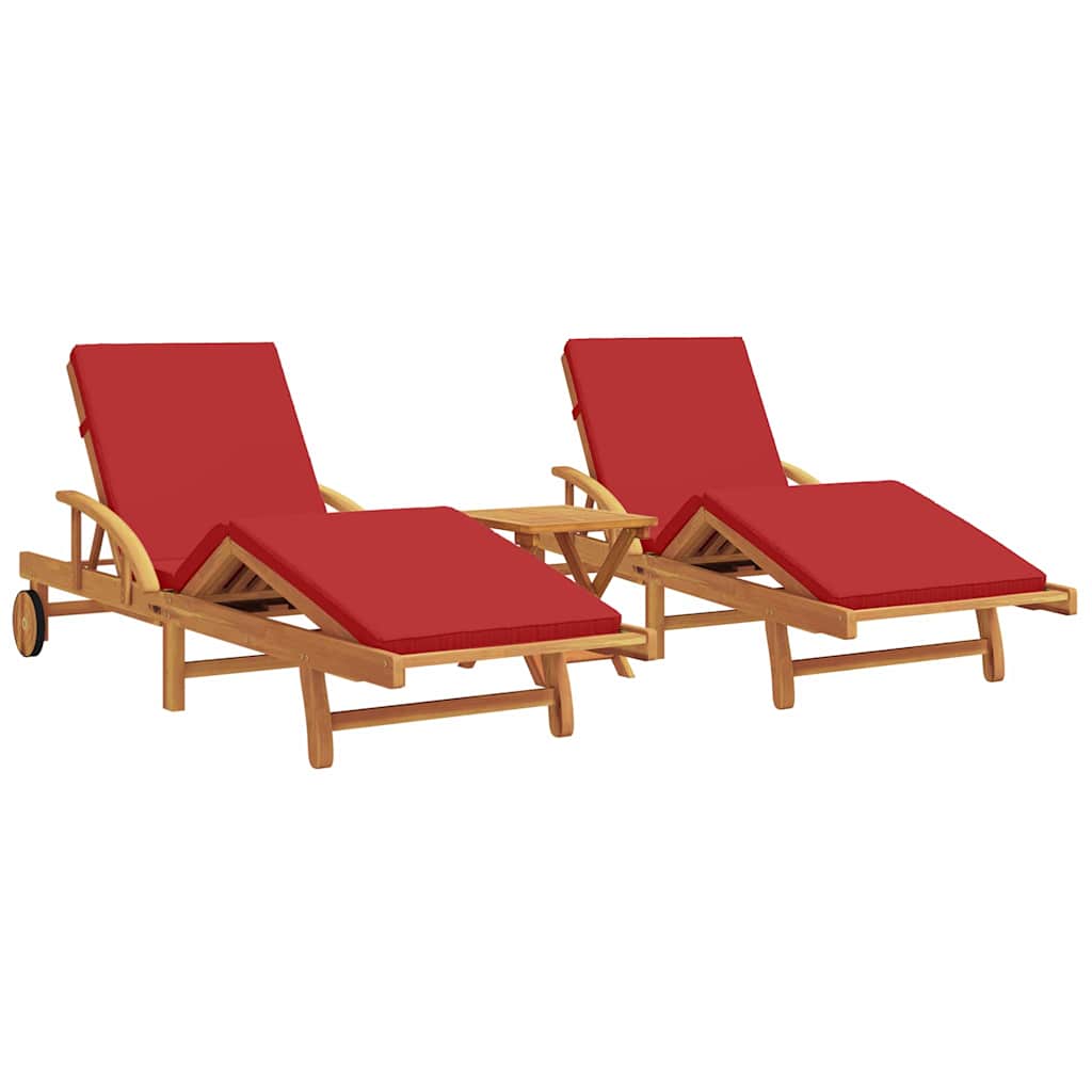 vidaXL Leżak 3 pcs Czerwony 200 x 67 x 84 cm Lite Drewno Akacji