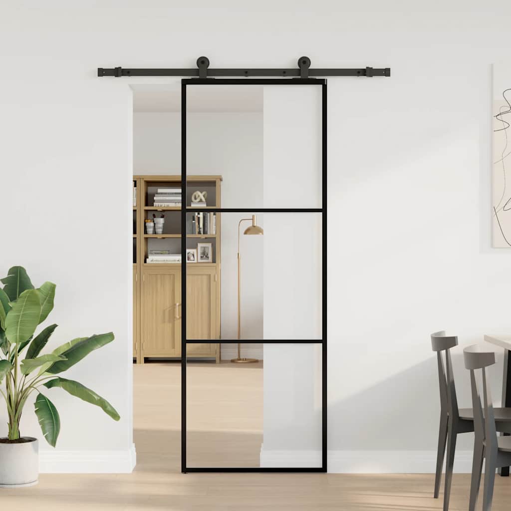 vidaXL Drzwi przesuwne z osprzętem, szkło ESG i aluminium, 76x205 cm