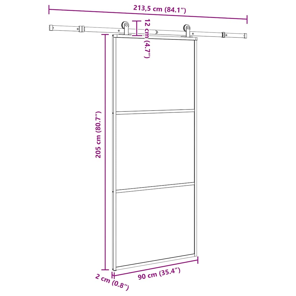 vidaXL Drzwi przesuwne z osprzętem, 90x205 cm, szkło ESG i aluminium