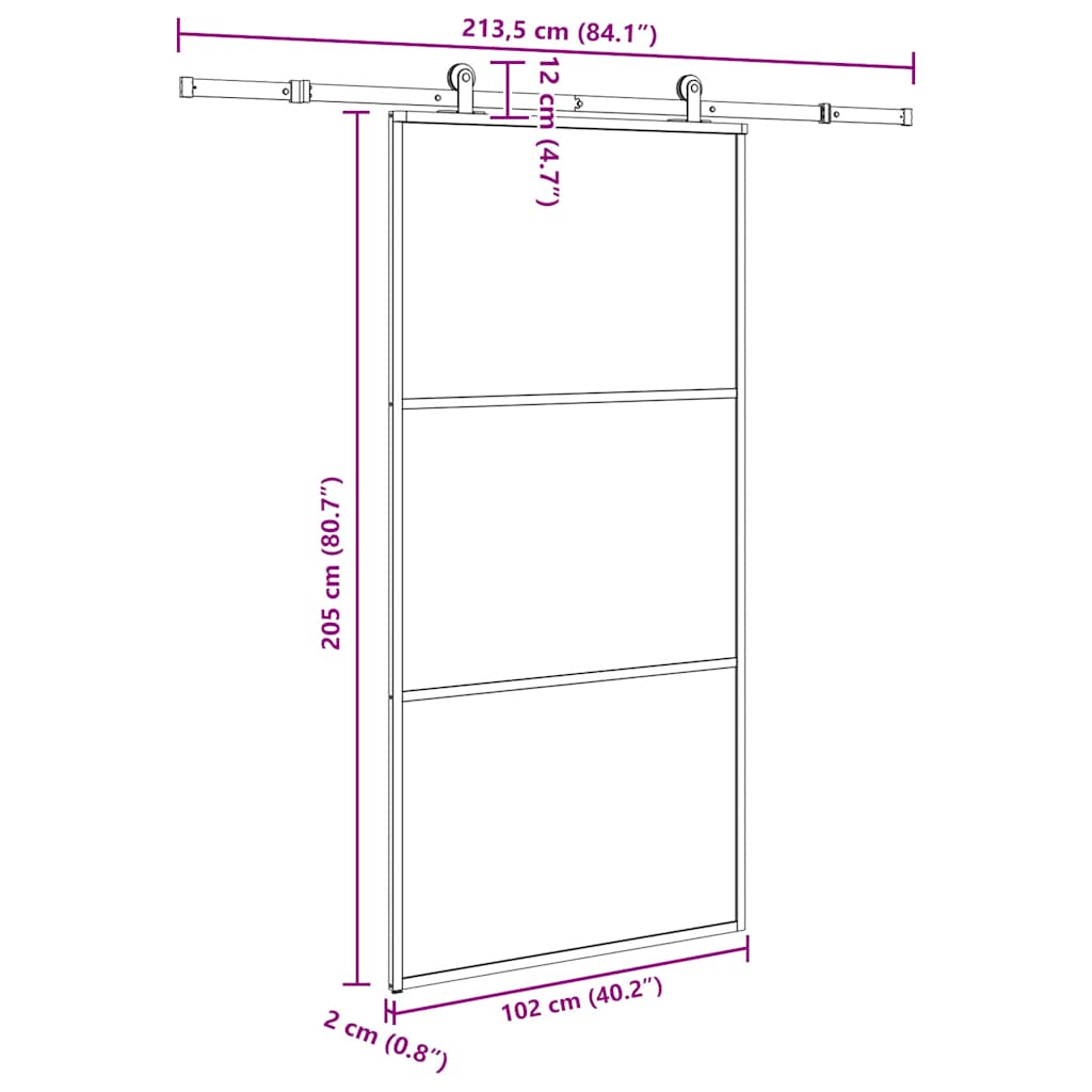 vidaXL Drzwi przesuwne z osprzętem, 102x205 cm, szkło ESG i aluminium