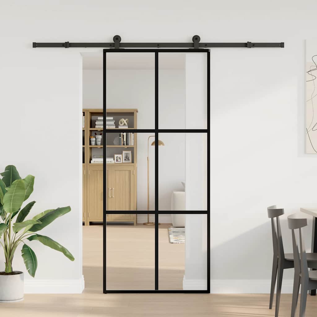 vidaXL Drzwi przesuwne z osprzętem, 90x205 cm, szkło ESG i aluminium
